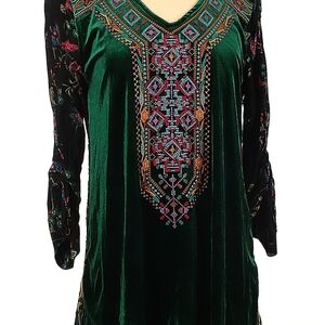 Green Embroidered Velvet Tunic Top